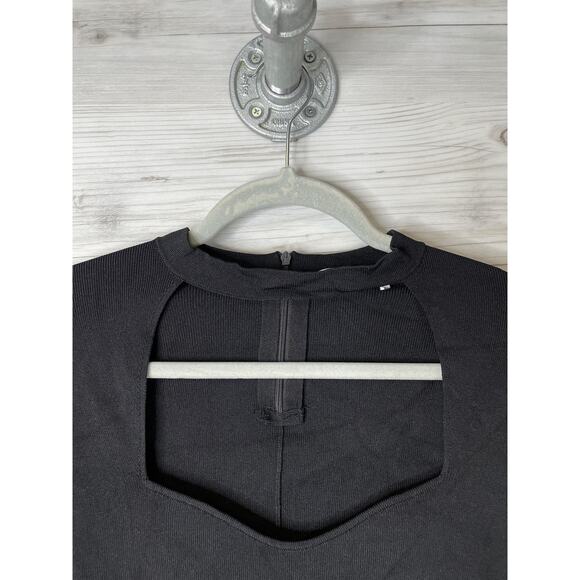 Zara Dress Womens Large Black Cutout Long Sleeve Ribbed Knit Bodycon Mini - Picture 2 of 9